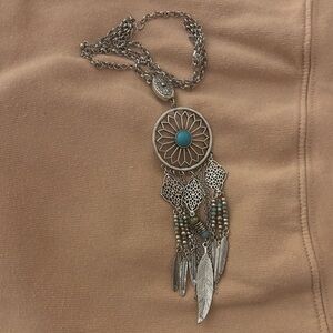 Silver Dreamcatcher Necklace with Turquoise Accent